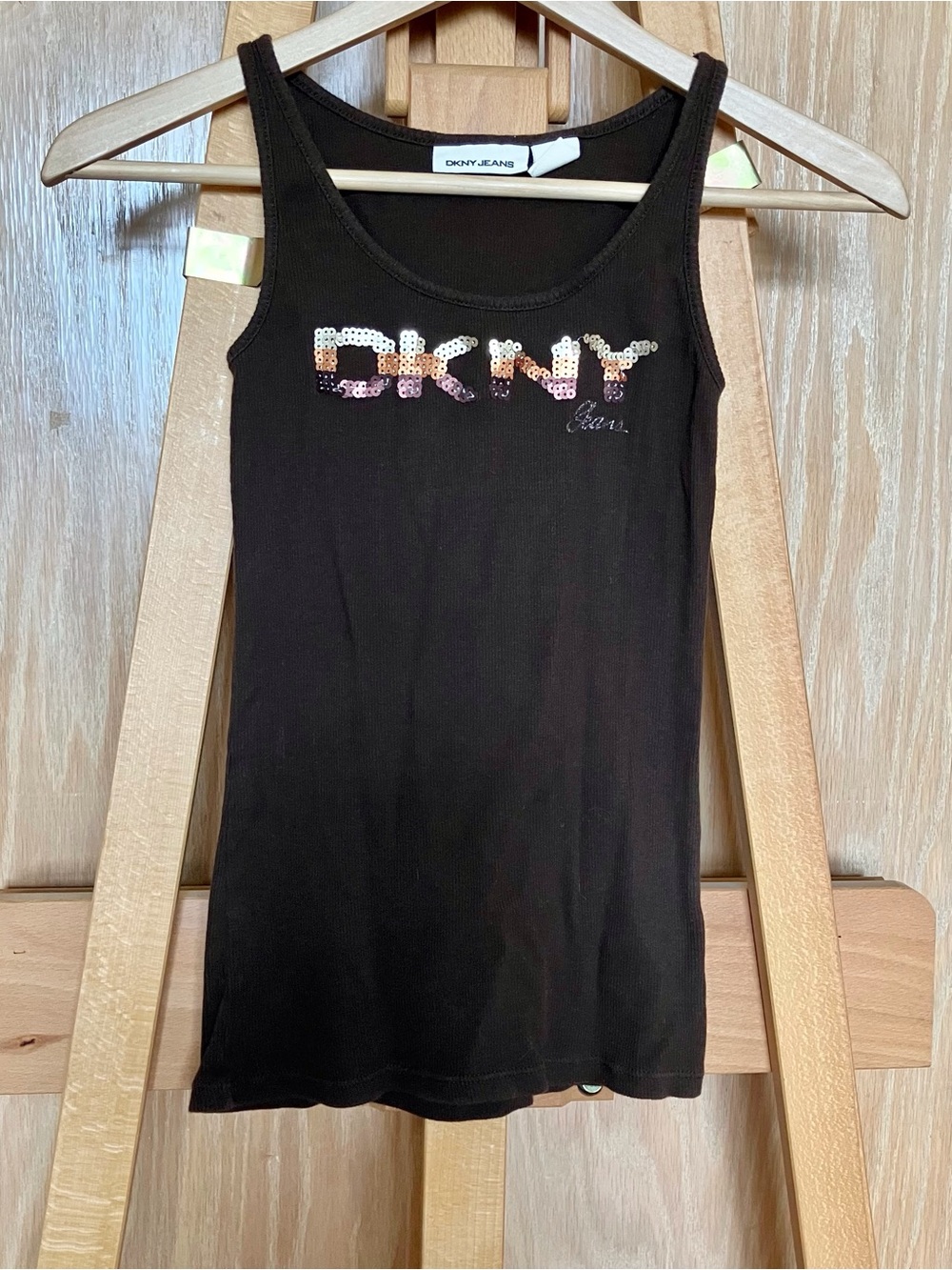 DKNY Brown Sequin Logo Tank